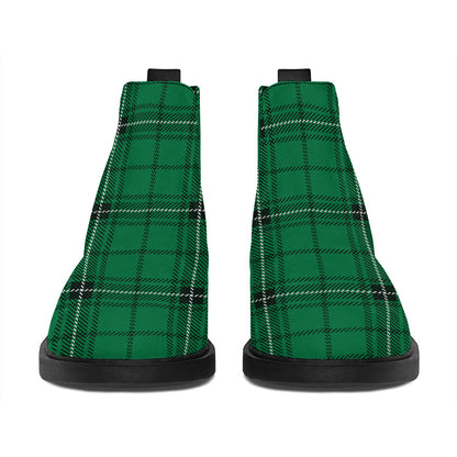 Green Stewart Tartan Print Flat Ankle Boots
