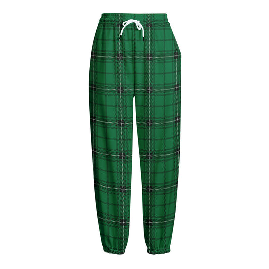 Green Stewart Tartan Print Fleece Lined Knit Pants