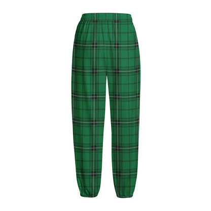 Green Stewart Tartan Print Fleece Lined Knit Pants