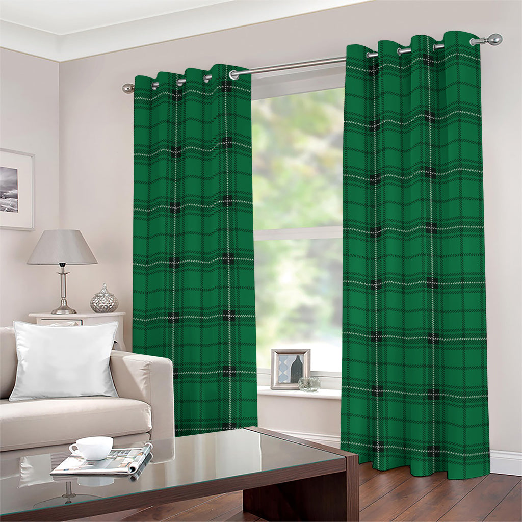 Green Stewart Tartan Print Grommet Curtains
