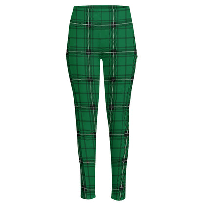 Green Stewart Tartan Print High-Waisted Pocket Leggings