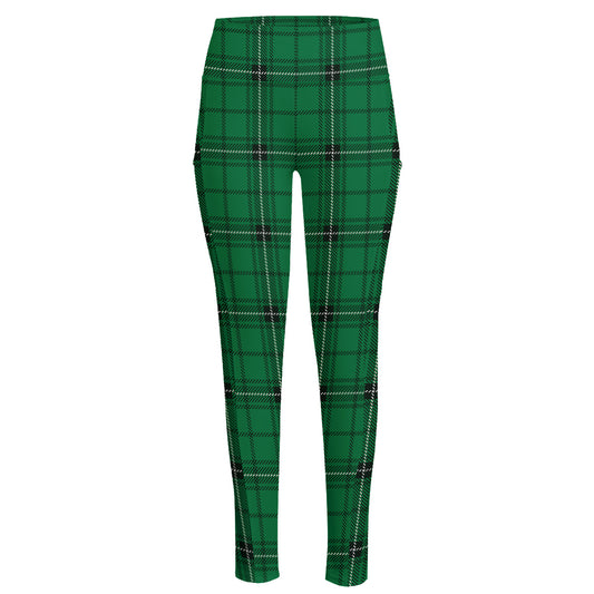 Green Stewart Tartan Print High-Waisted Pocket Leggings