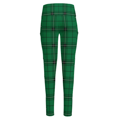 Green Stewart Tartan Print High-Waisted Pocket Leggings