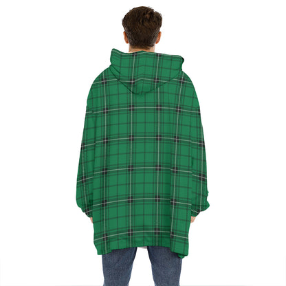 Green Stewart Tartan Print Hoodie Blanket