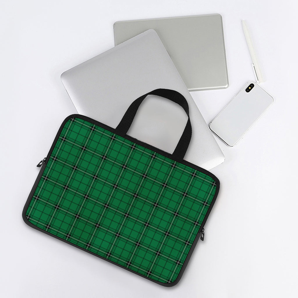 Green Stewart Tartan Print Laptop Sleeve With Handle
