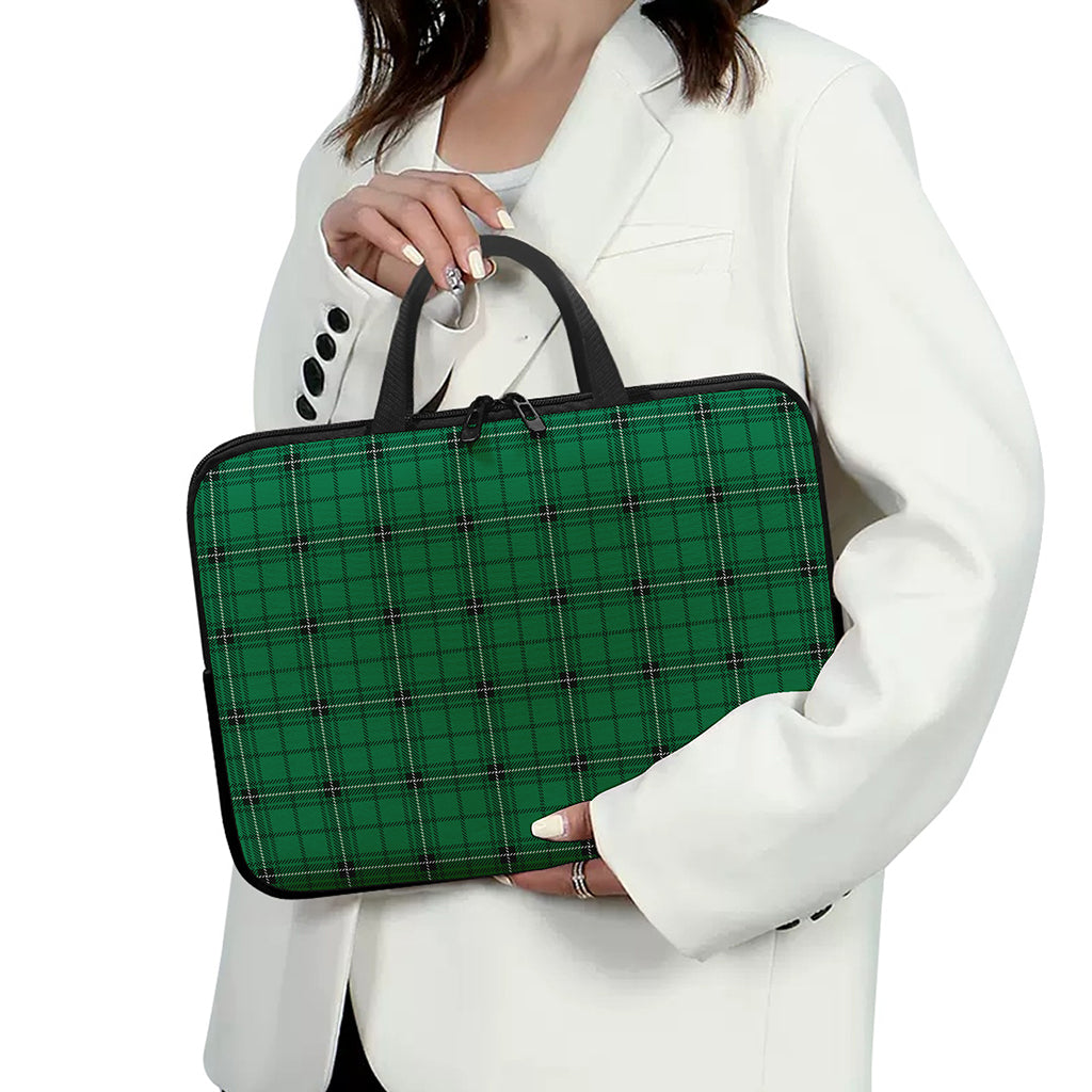 Green Stewart Tartan Print Laptop Sleeve With Handle