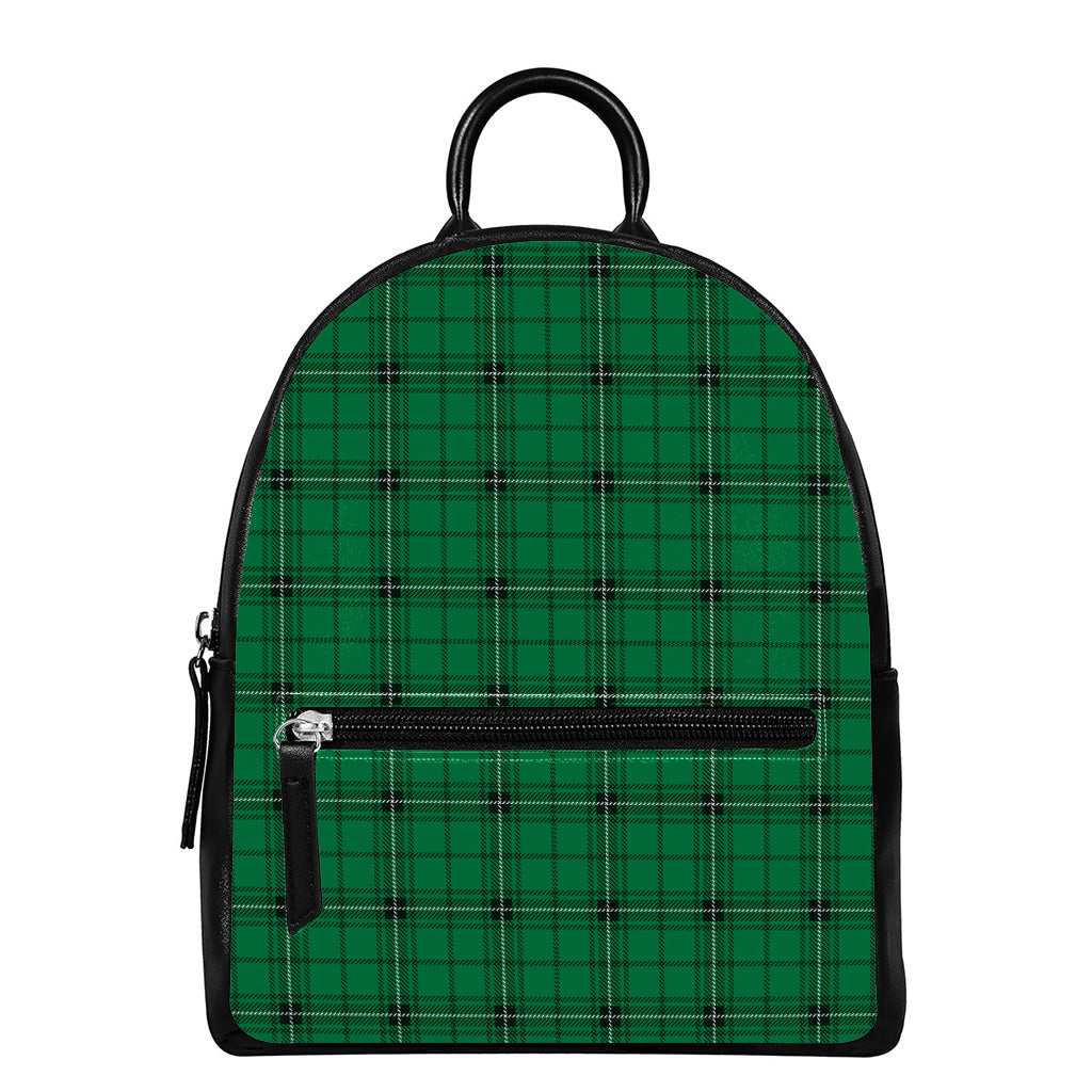 Green Stewart Tartan Print Leather Backpack
