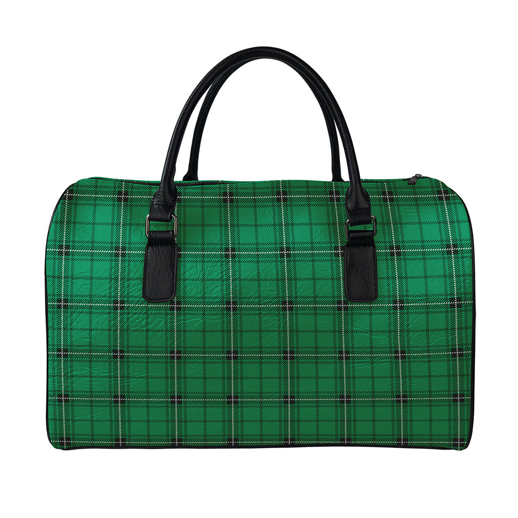 Green Stewart Tartan Print Leather Duffle Bag