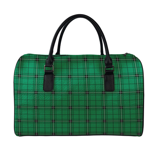 Green Stewart Tartan Print Leather Duffle Bag