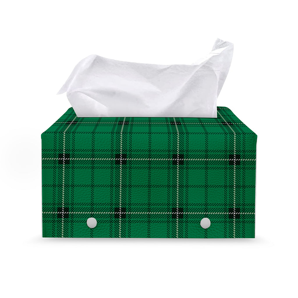 Green Stewart Tartan Print Leather Tissue Box Cover