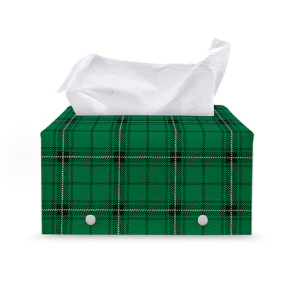 Green Stewart Tartan Print Leather Tissue Box Cover