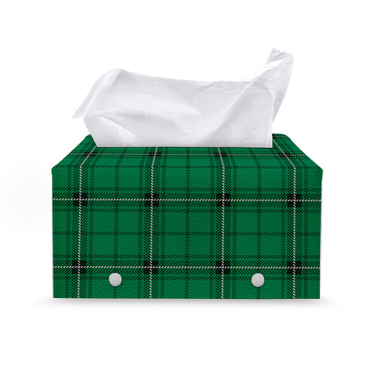 Green Stewart Tartan Print Leather Tissue Box Cover