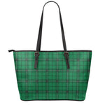 Green Stewart Tartan Print Leather Tote Bag