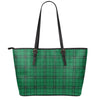 Green Stewart Tartan Print Leather Tote Bag