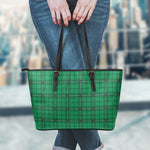 Green Stewart Tartan Print Leather Tote Bag