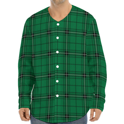 Green Stewart Tartan Print Long Sleeve Baseball Jersey