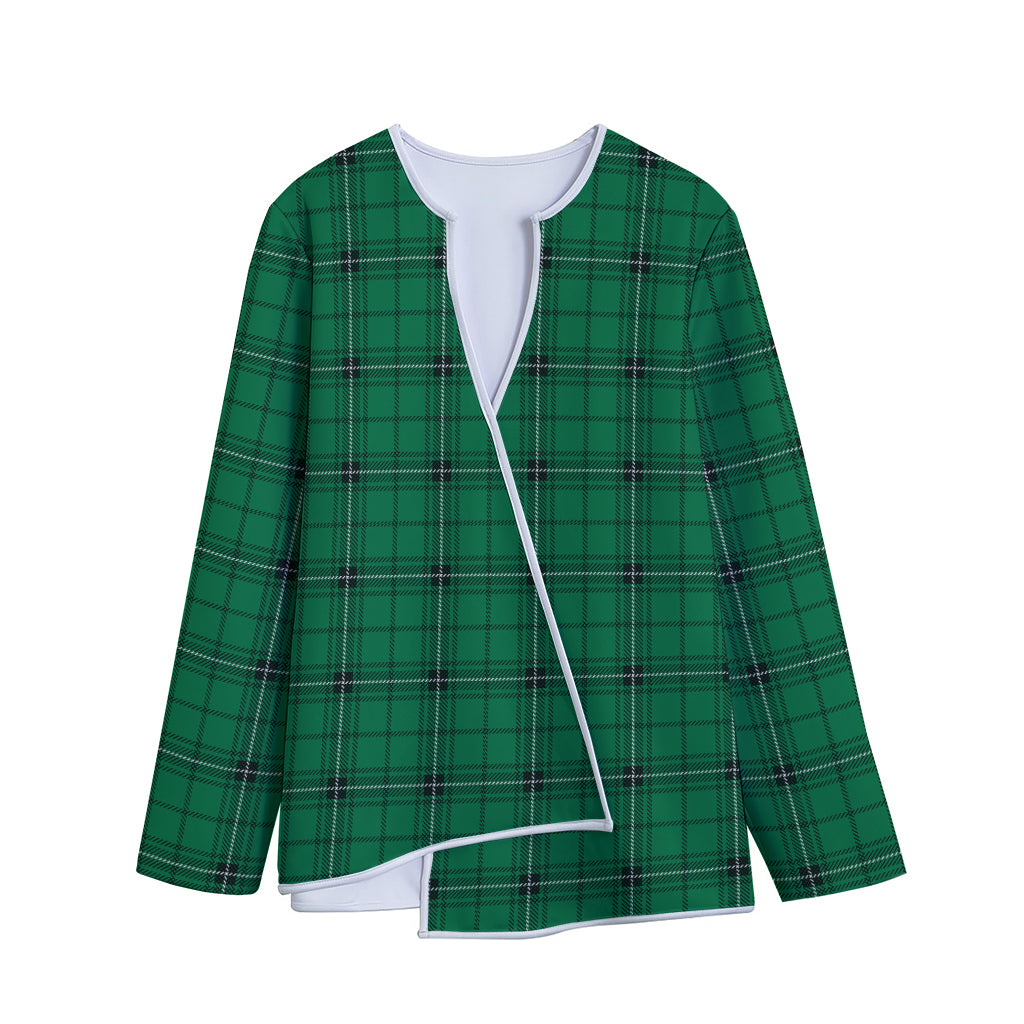 Green Stewart Tartan Print Long Sleeve Short Coat