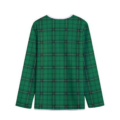 Green Stewart Tartan Print Long Sleeve Short Coat