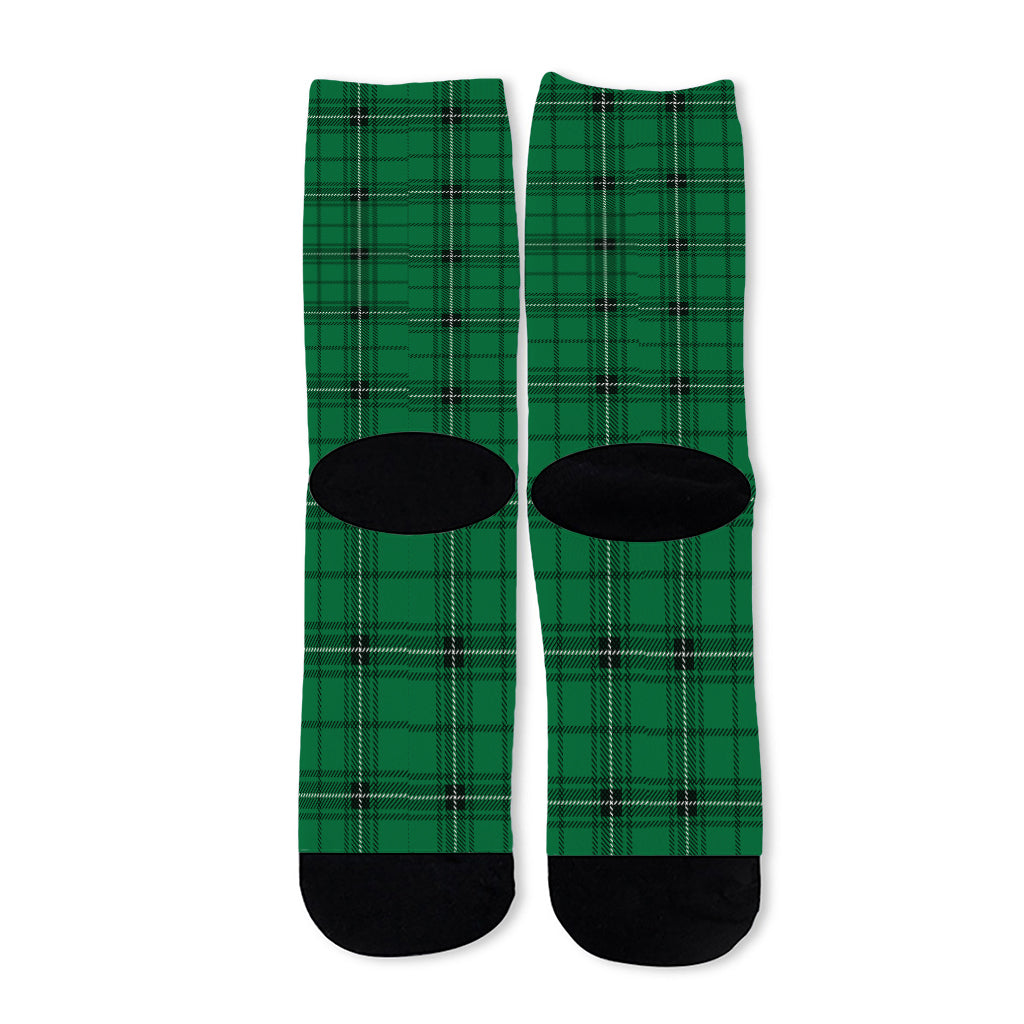 Green Stewart Tartan Print Long Socks