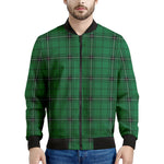 Green Stewart Tartan Print Men's Bomber Jacket