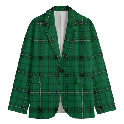 Green Stewart Tartan Print Men's Cotton Blazer