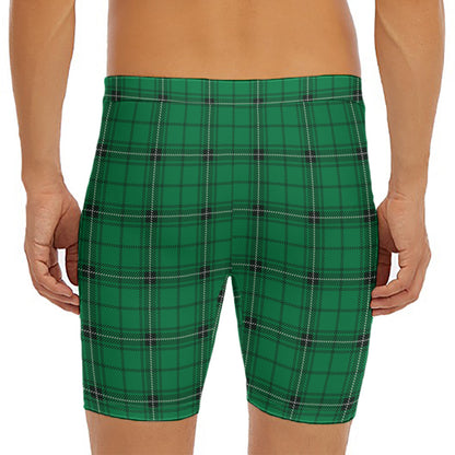 Green Stewart Tartan Print Men's Long Boxer Briefs