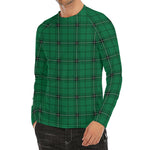 Green Stewart Tartan Print Men's Long Sleeve Rash Guard