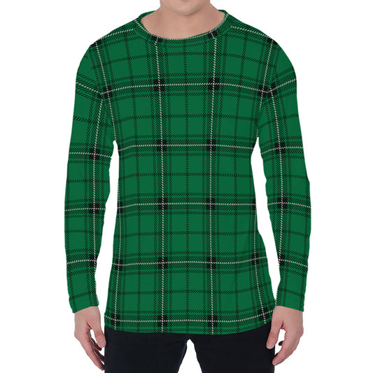 Green Stewart Tartan Print Men's Long Sleeve T-Shirt