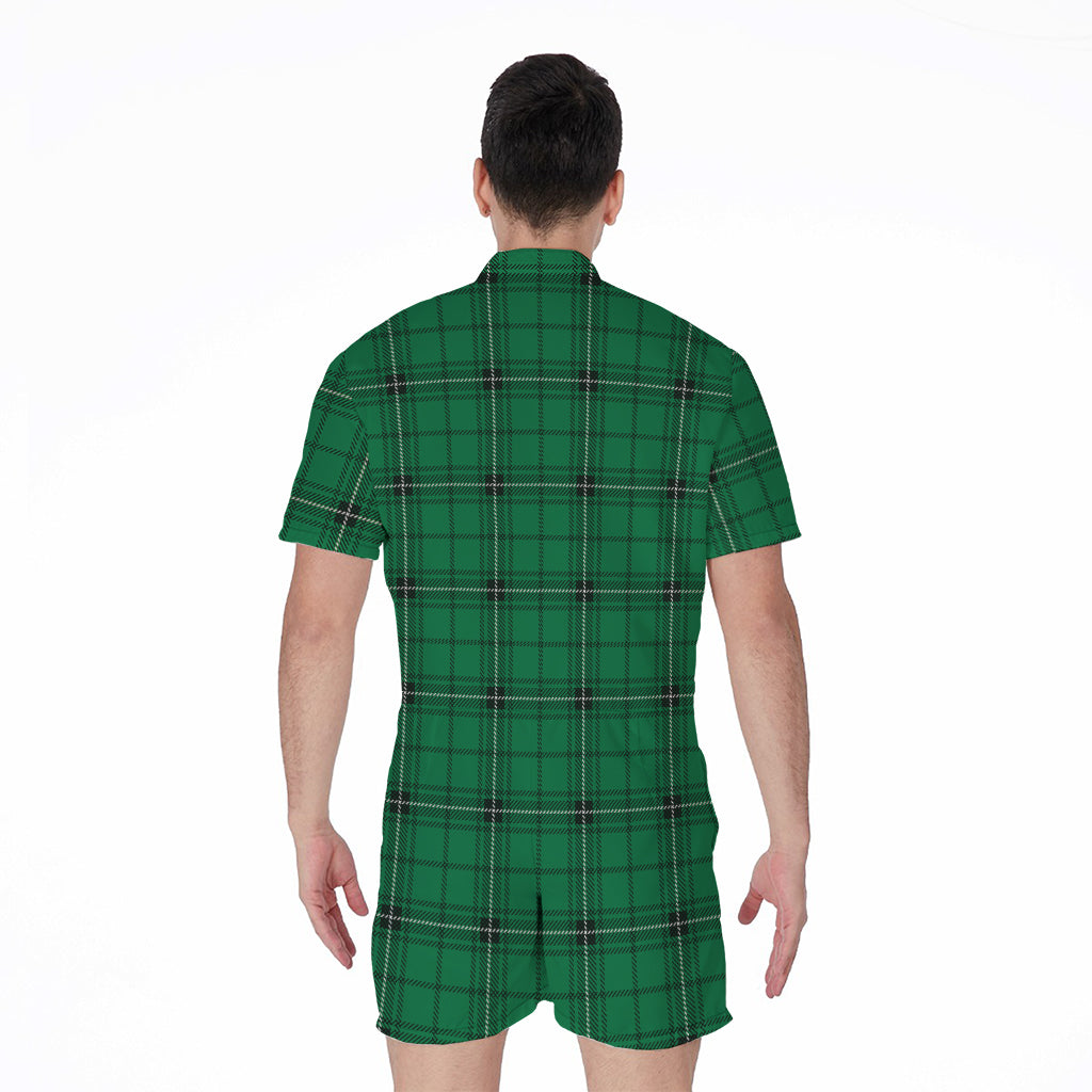 Green Stewart Tartan Print Men's Rompers