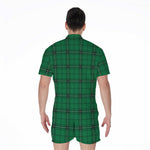 Green Stewart Tartan Print Men's Rompers