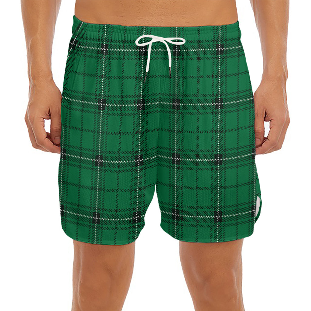 Green Stewart Tartan Print Men's Split Running Shorts