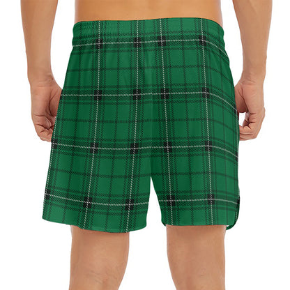 Green Stewart Tartan Print Men's Split Running Shorts