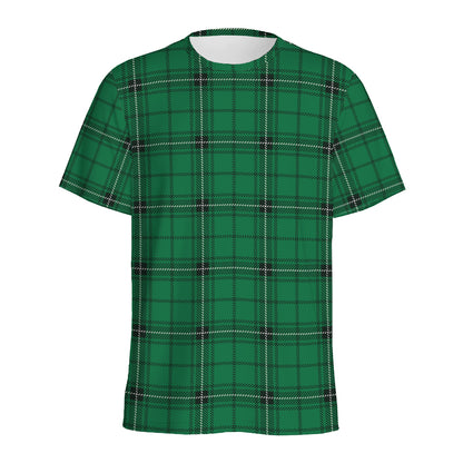 Green Stewart Tartan Print Men's Sports T-Shirt
