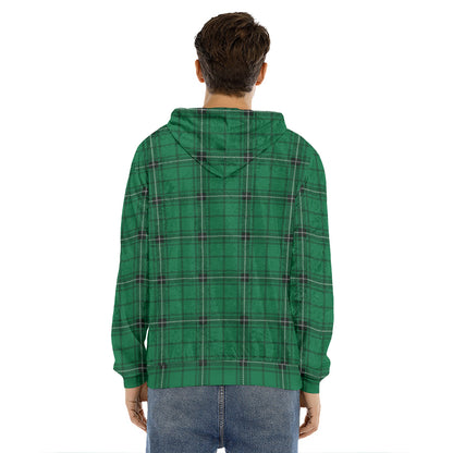 Green Stewart Tartan Print Men's Velvet Pullover Hoodie