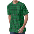 Green Stewart Tartan Print Men's Velvet T-Shirt
