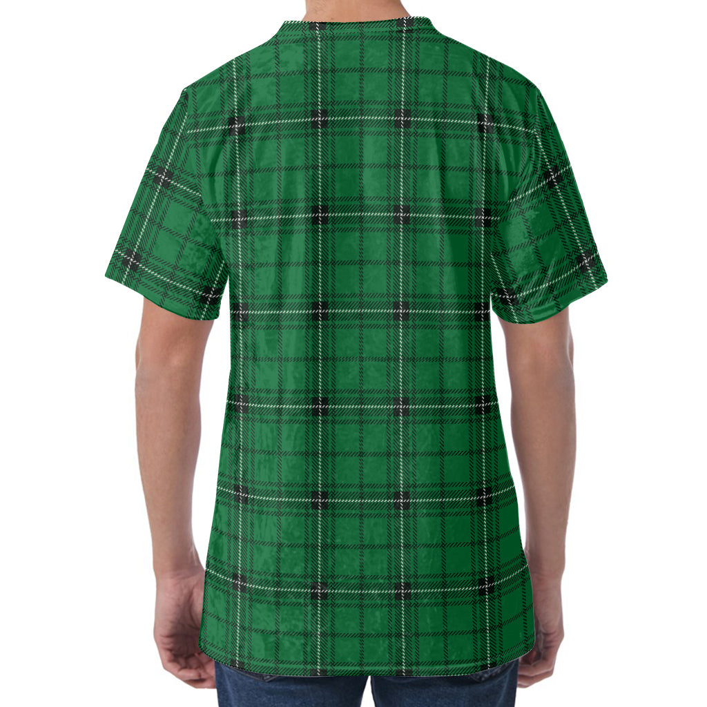 Green Stewart Tartan Print Men's Velvet T-Shirt