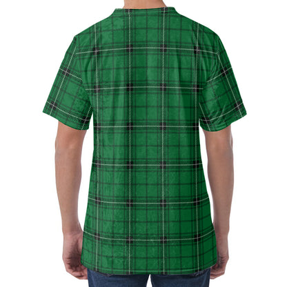 Green Stewart Tartan Print Men's Velvet T-Shirt
