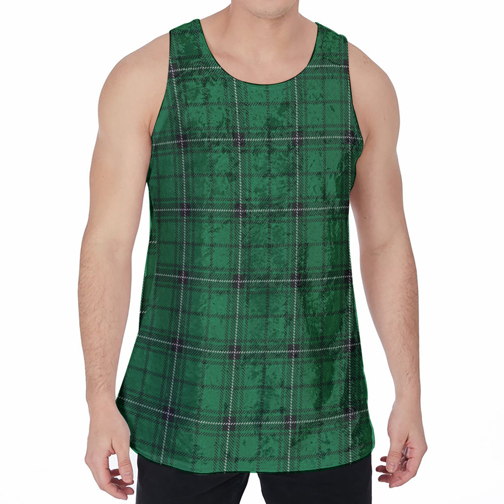 Green Stewart Tartan Print Men's Velvet Tank Top