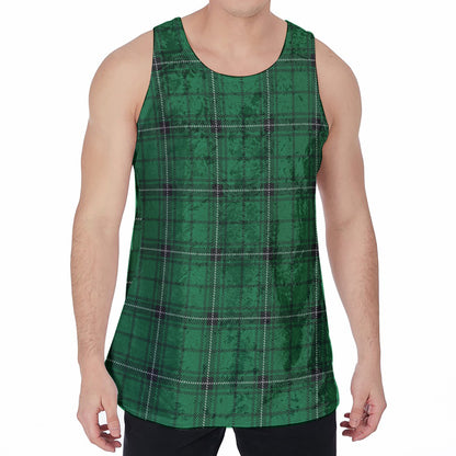 Green Stewart Tartan Print Men's Velvet Tank Top