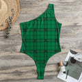 Green Stewart Tartan Print One Shoulder Bodysuit
