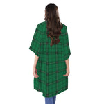 Green Stewart Tartan Print Open Front Beach Cover Up