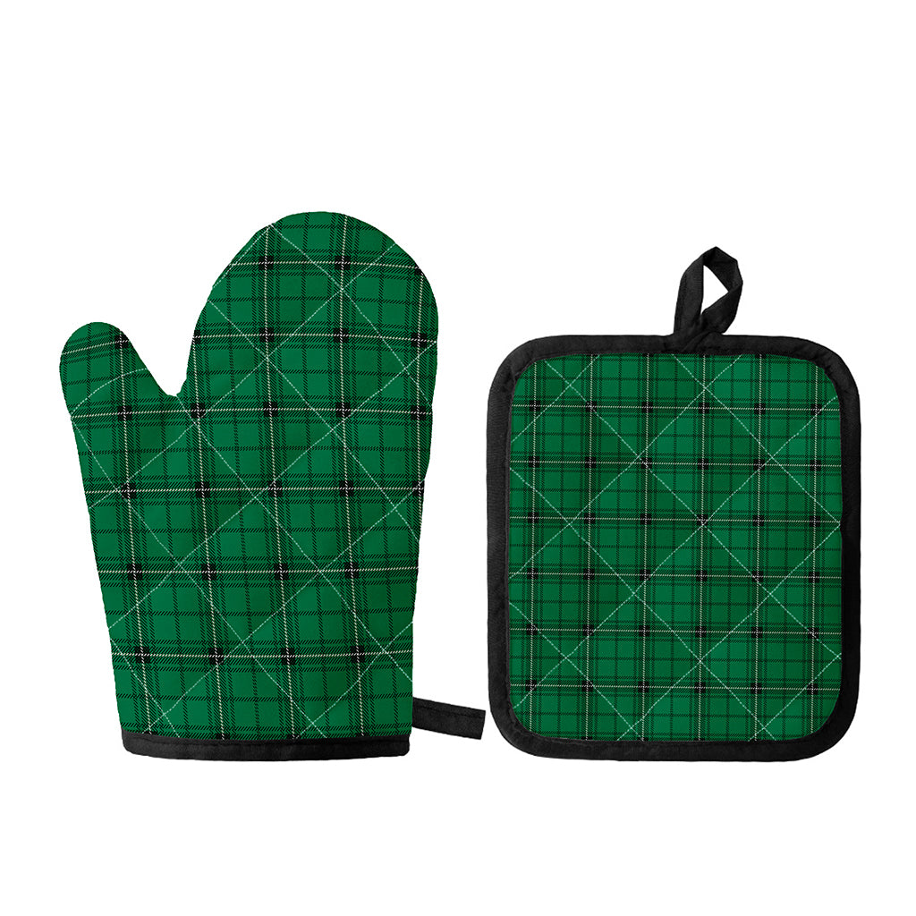 Green Stewart Tartan Print Oven Mitt And Pot Holder Set