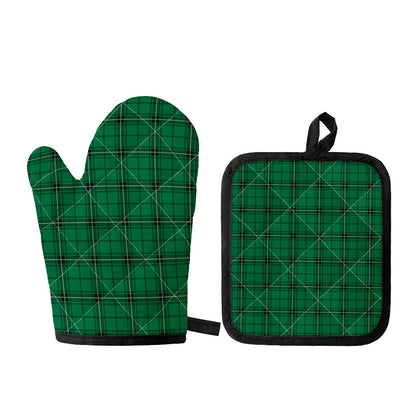 Green Stewart Tartan Print Oven Mitt And Pot Holder Set