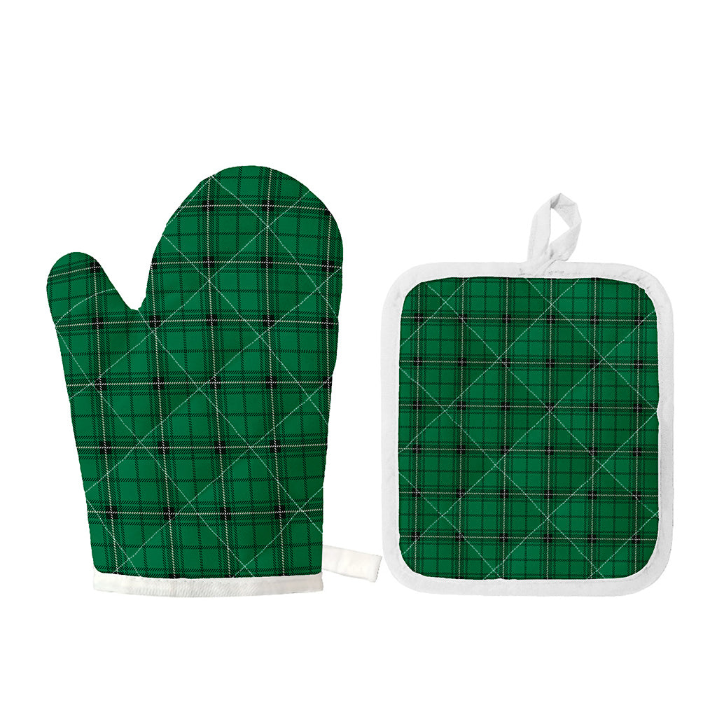 Green Stewart Tartan Print Oven Mitt And Pot Holder Set