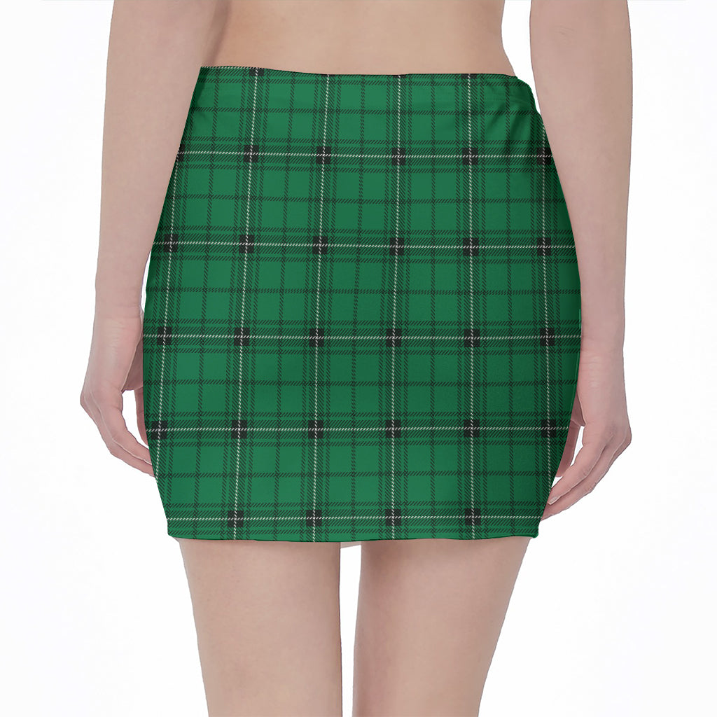 Green Stewart Tartan Print Pencil Mini Skirt
