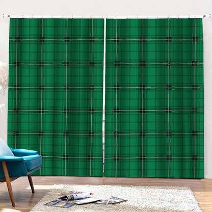 Green Stewart Tartan Print Pencil Pleat Curtains