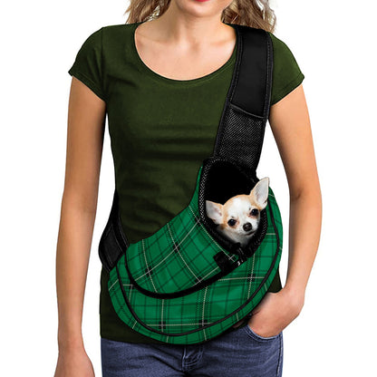 Green Stewart Tartan Print Pet Sling Carrier