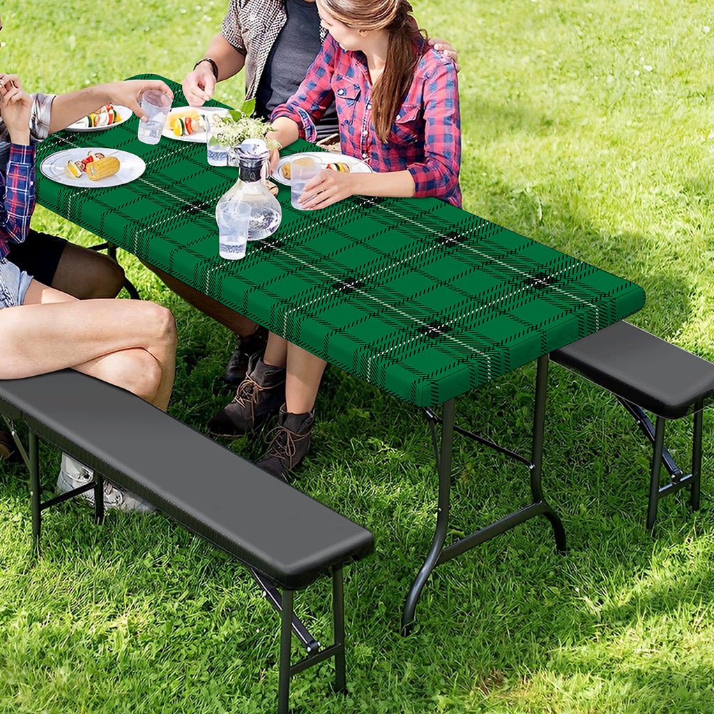Green Stewart Tartan Print Picnic Table Cover