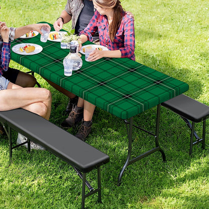 Green Stewart Tartan Print Picnic Table Cover