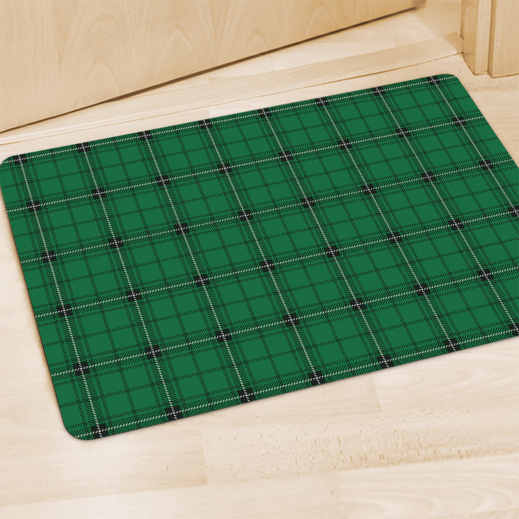 Green Stewart Tartan Print Polyester Doormat
